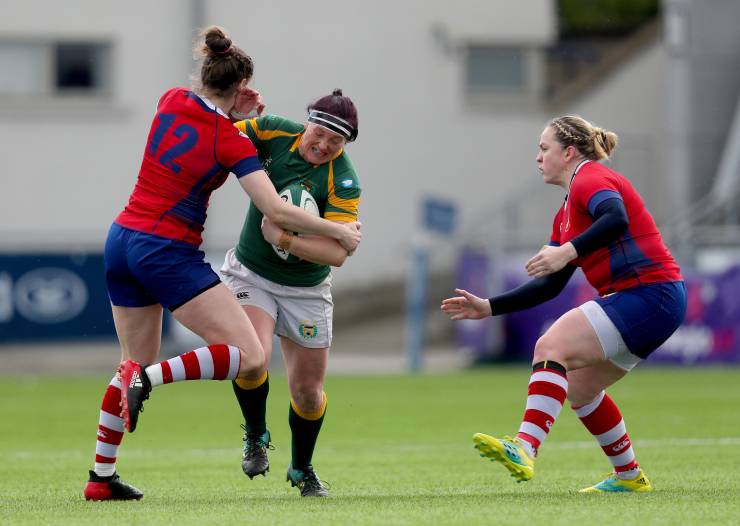 Women's All-Ireland League Division 1 Final, Energia Park, Donnybrook 27/4/2019 Railway Union vs UL Bohemians Railway Union's Lindsay Peat is tackled by Rachel Allen of UL Bohemians Mandatory Credit ©INPHO/Oisin Keniry