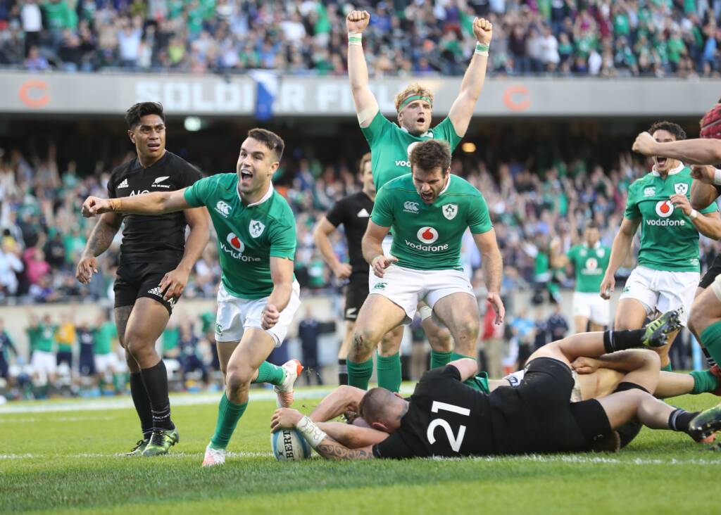Solider Field, Chicago, USA 5/11/2016 Ireland vs New Zealand All Blacks Ireland's Conor Murray celebrates Robbie Henshaw's try Mandatory Credit ©INPHO/Billy Stickland