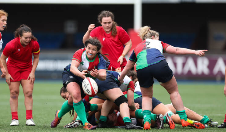 Christy Haney of Combined Provinces XV feeds the ball out Christy Haney of Combined Provinces XV feeds the ball out