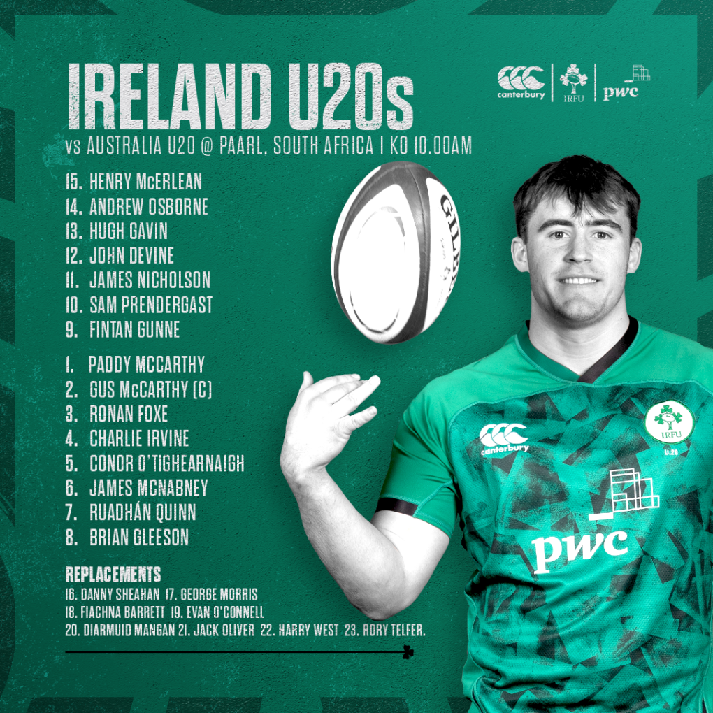 Irish Rugby Ireland Under20 Team Announced For Australia Match