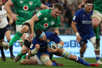 Sebastian Negri tackled by Peter O’Mahony 25/2/2023