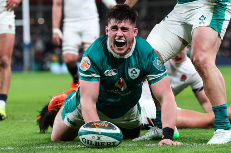 Dan Sheehan celebrates scoring their fourth try 1/2/2025 Dan Sheehan celebrates scoring their fourth try 1/2/2025