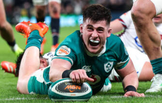 Dan Sheehan celebrates scoring their fourth try 1/2/2025 Dan Sheehan celebrates scoring their fourth try 1/2/2025