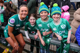 Stacey Flood with young fans after the game 22/3/2025