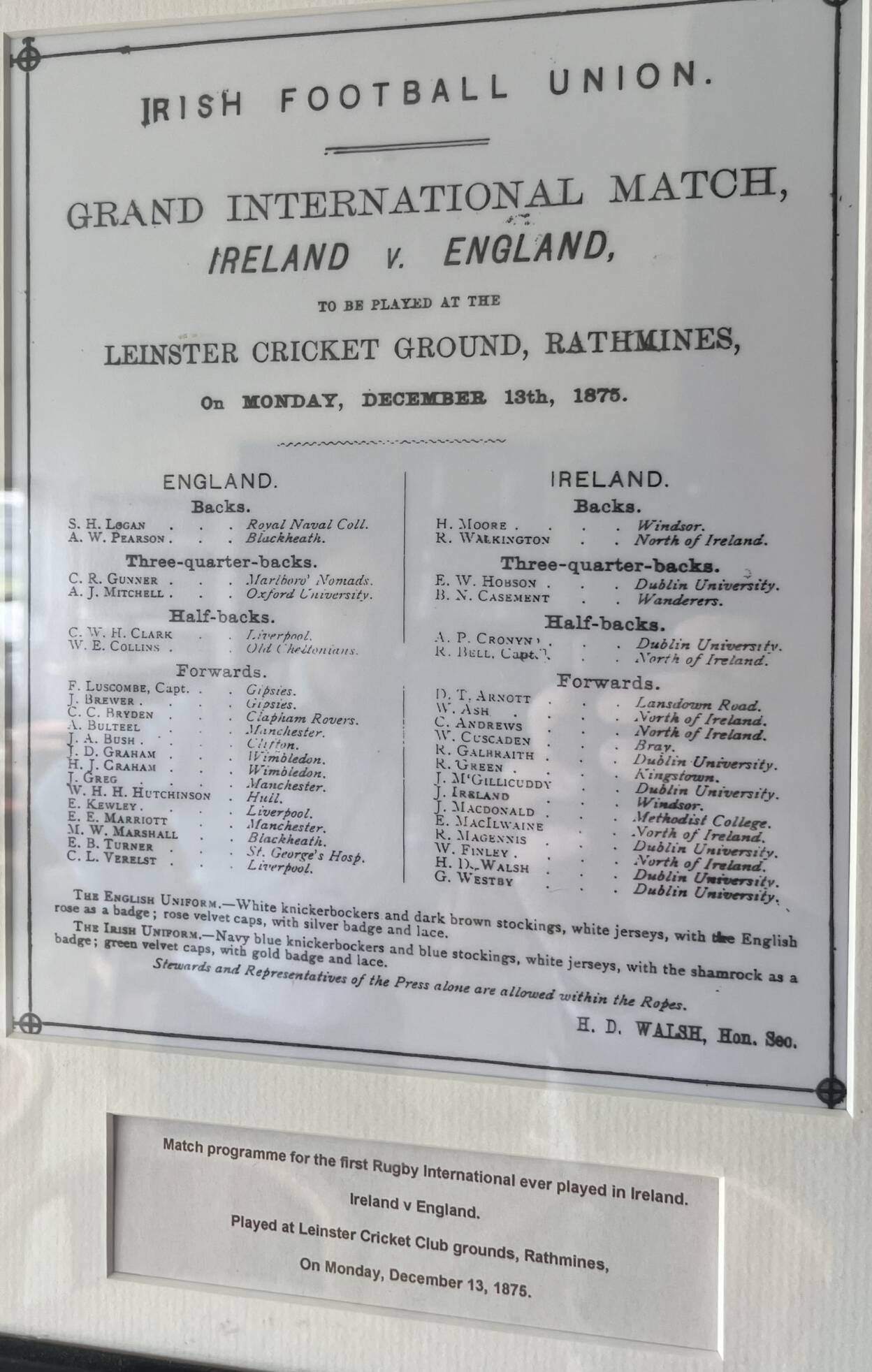 Ireland v England, December 1875