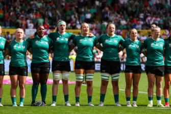 A view of the Irish team during the anthem 24/8/2025