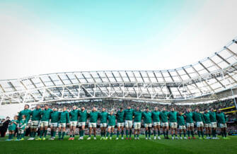 A view of the Irish team during the anthem 8/11/2025