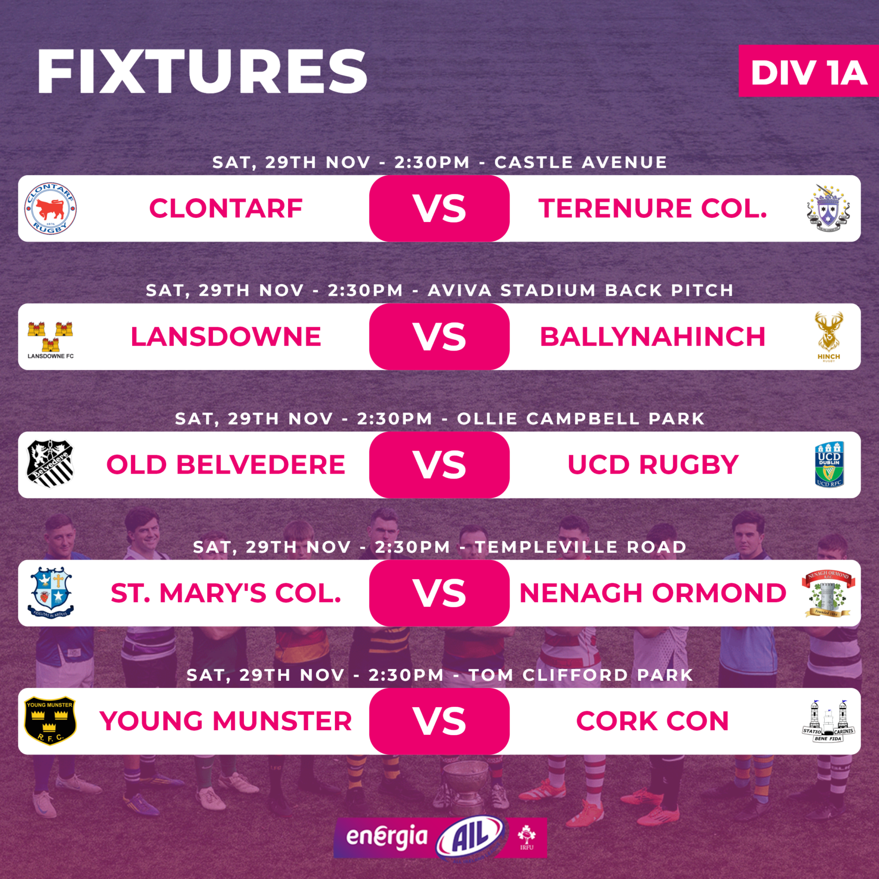 Irish Rugby | Energia All-Ireland League Fixtures This Weekend