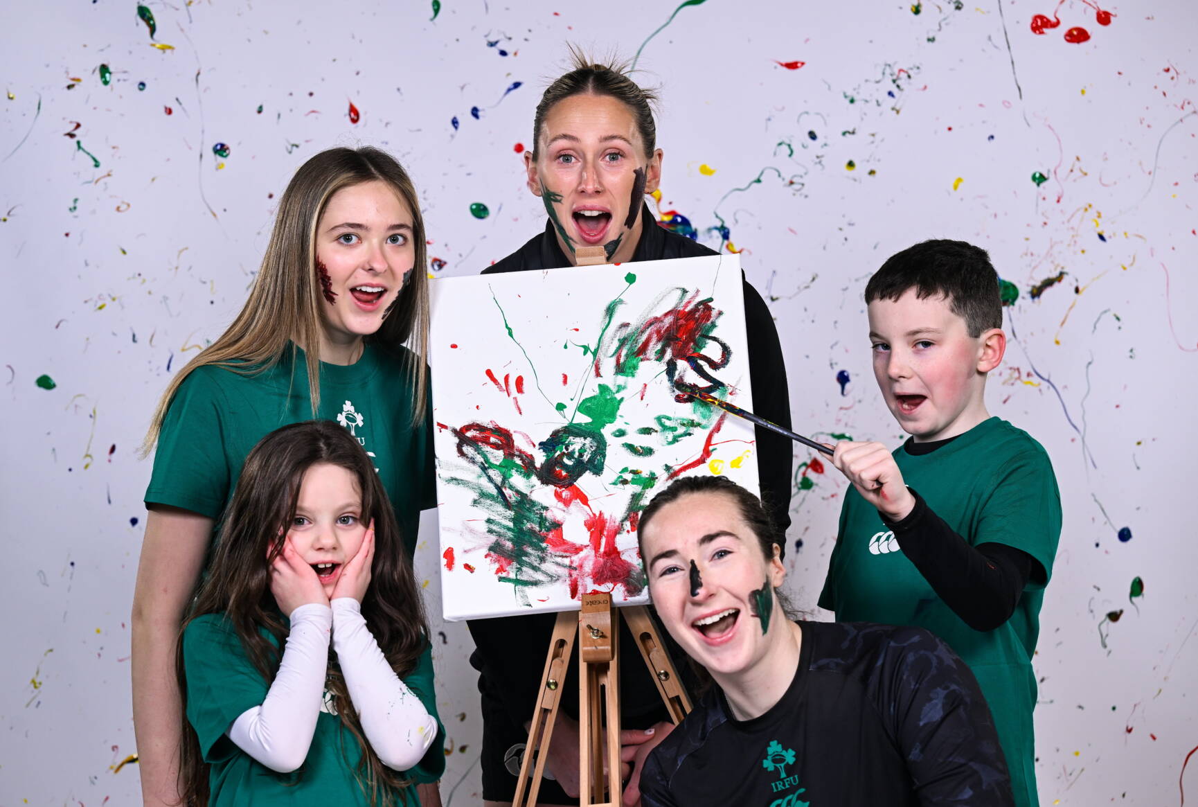 Anna McGann and Eve Higgins with Alana, Isla and Peter to launch the jersey design competition Photo by David Fitzgerald/Sportsfile