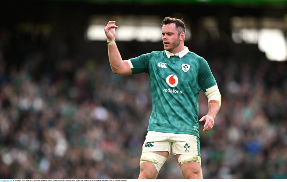 8 November 2025; James Ryan of Ireland during the Quilter Nations Series 2025 match between Ireland and Japan at the Aviva Stadium in Dublin. Photo by Seb Daly/Sportsfile