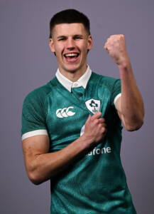 25 January 2026; Sam Prendergast during an Ireland squad portrait session at the IRFU High Performance Centre in Dublin. Photo by Ramsey Cardy/Sportsfile