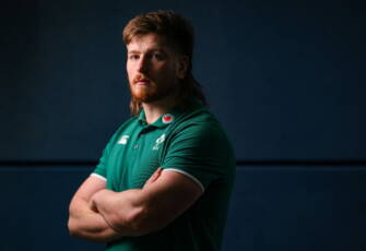 10 February 2026; Joe McCarthy poses for a portrait after an Ireland Rugby media conference at the IRFU High Performance Centre in Dublin. Photo by Brendan Moran/Sportsfile