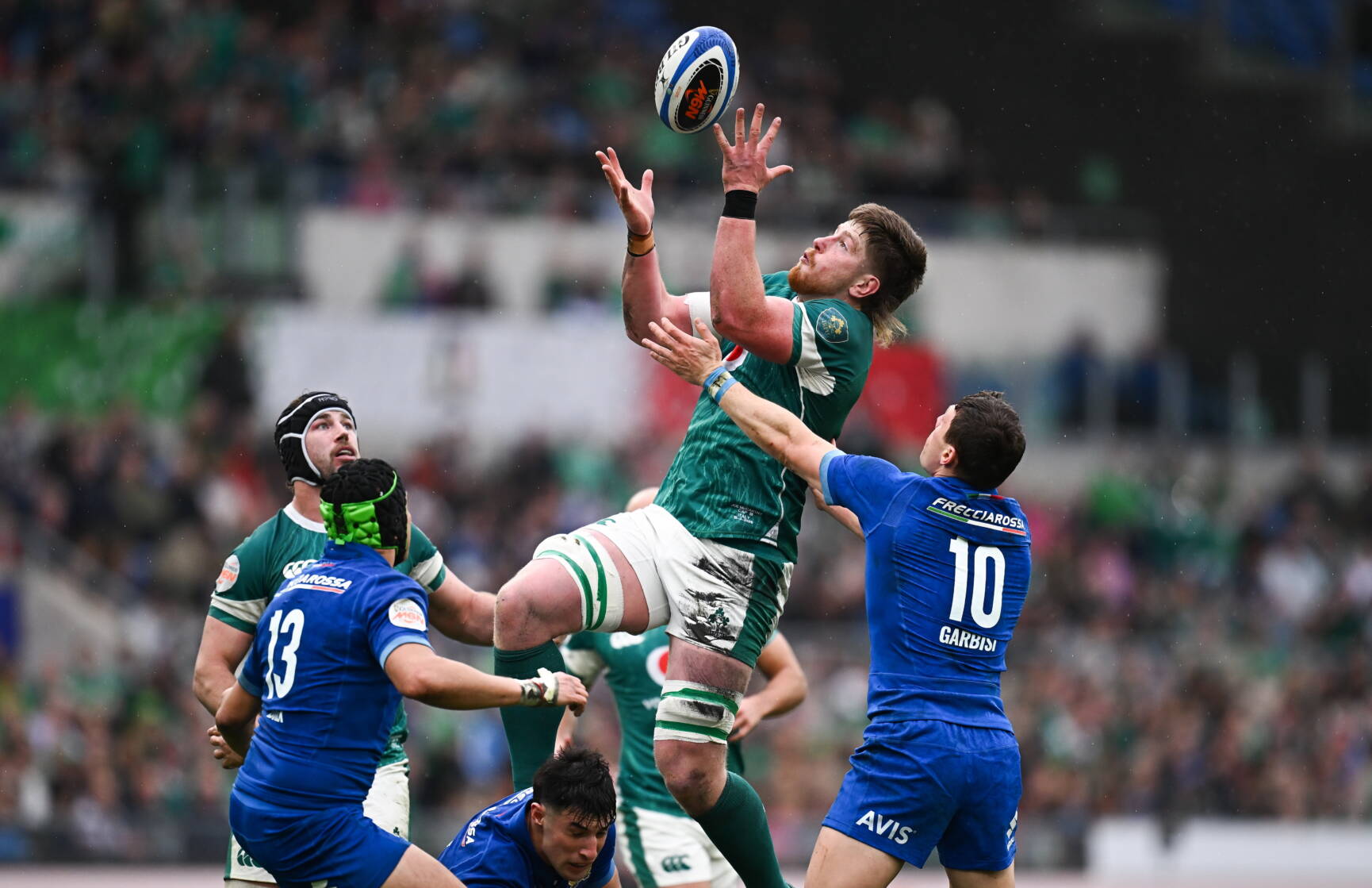 15 March 2025; Joe McCarthy of Ireland during the Guinness Six Nations Rugby Championship match between Italy and Ireland at the Stadio Olimpico in Rome, Italy. Photo by Seb Daly/Sportsfile