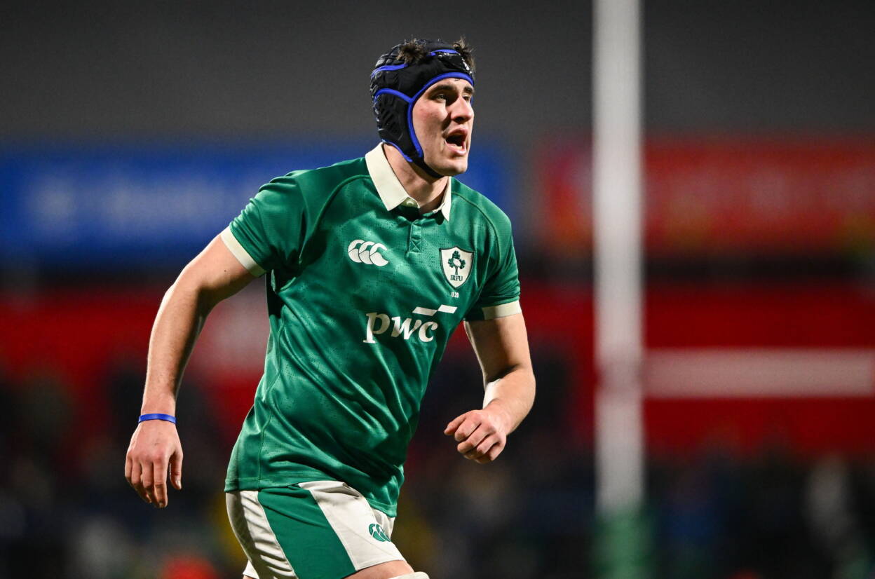 13 February 2026; Donnacha McGuire of Ireland during the U20 Six Nations Rugby Championship match between Ireland and Italy at Virgin Media Park in Cork. Photo by Shauna Clinton/Sportsfile