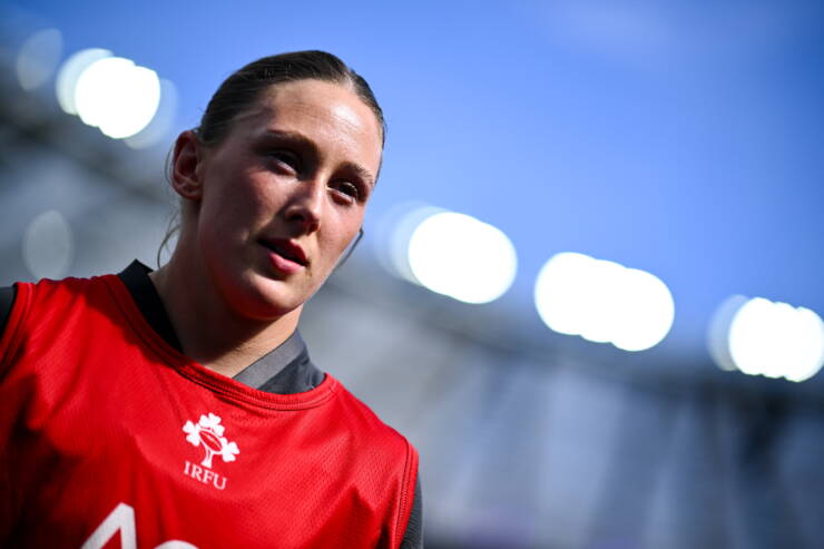 A close-up photo of Ireland winger Anna McGann before their Six Nations match against England