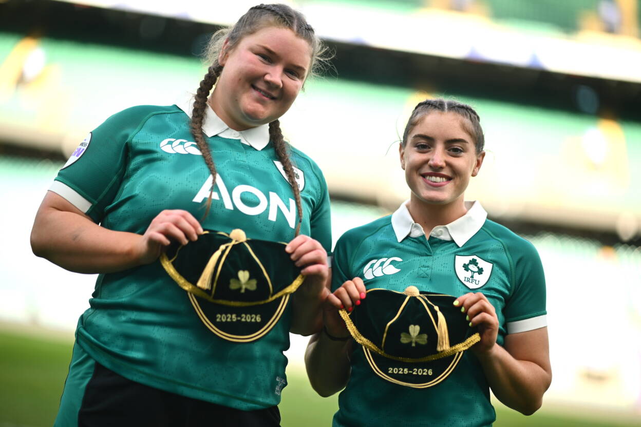 Eilís Cahill and Katie Whelan with their Ireland caps