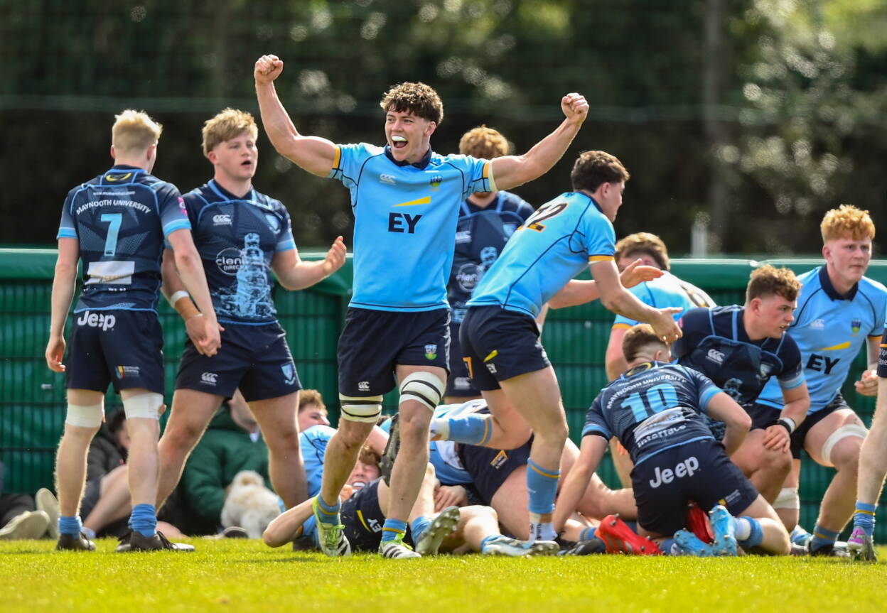 UCD second row Frazer McKenna celebrates the awarding of a penalty try