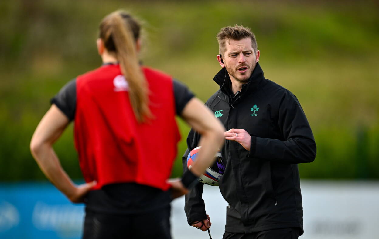 Ireland backs and kicking coach Gareth Steenson during a recent training session