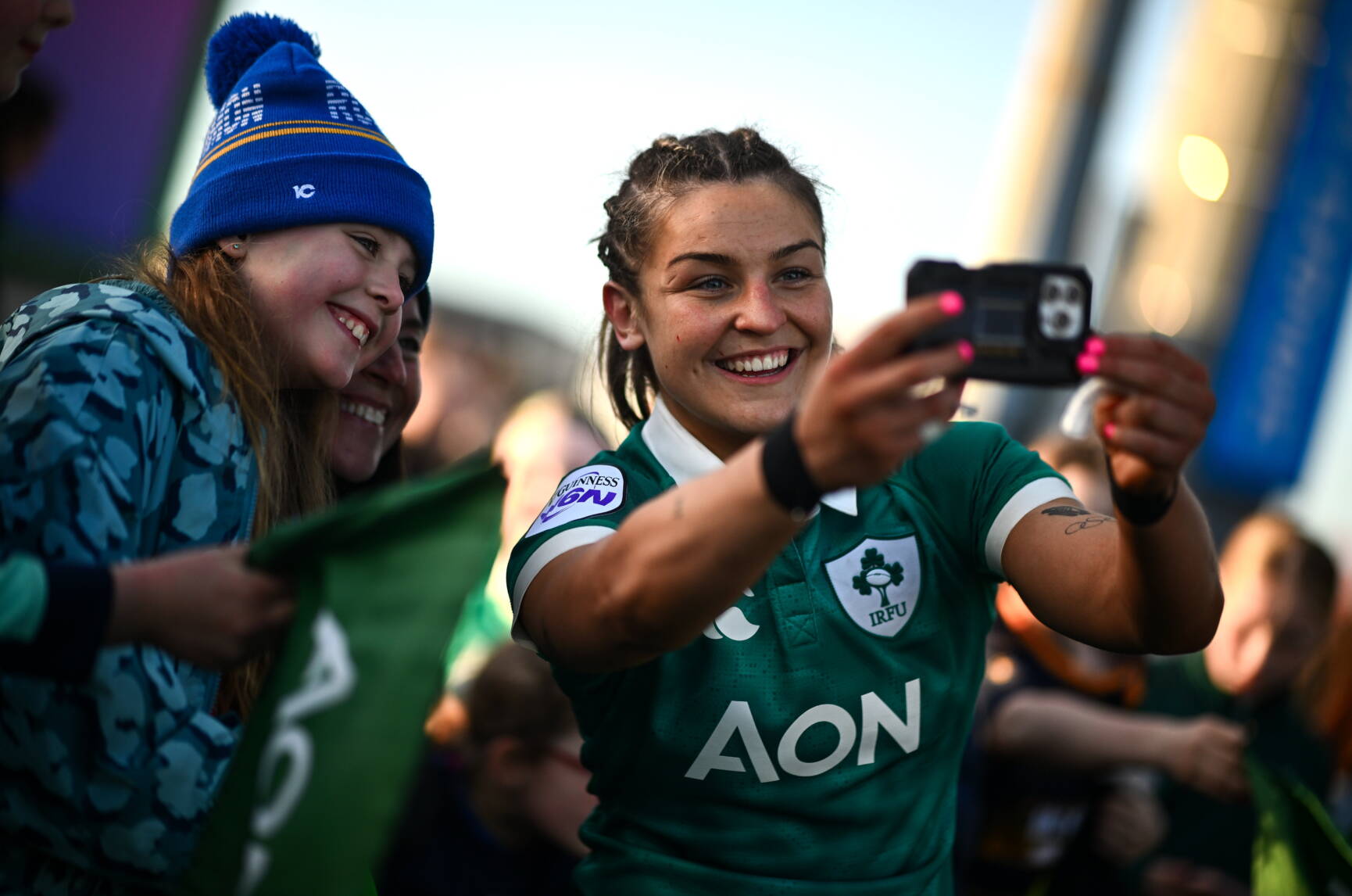 Ireland captain Erin King takes a photo with fans