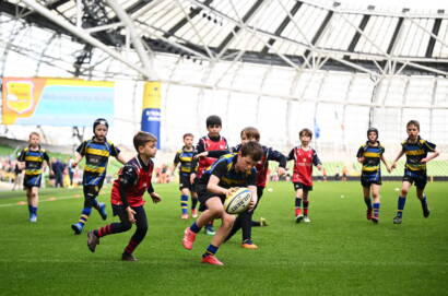19 April 2026; Action during the Aviva Minis Rugby Festival between Midlands Warriors and Galway Bay RFC at Aviva Stadium in Dublin. Photo by Shauna Clinton/Sportsfile