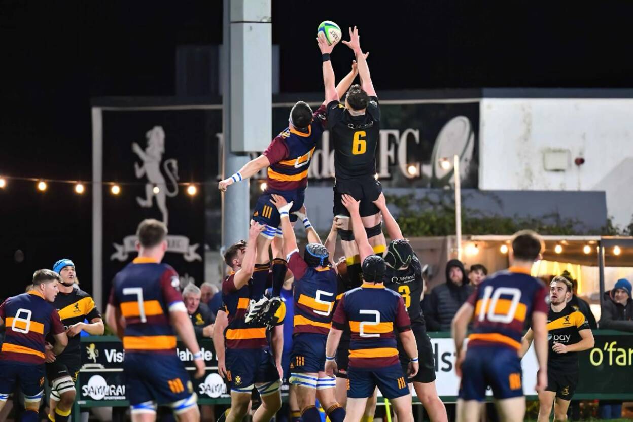 Malahide's Marc Kelly in lineout action