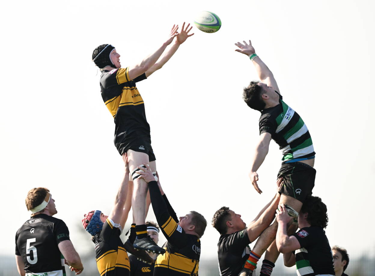 Seán Cronin wins a lineout for Malahide against Clonmel