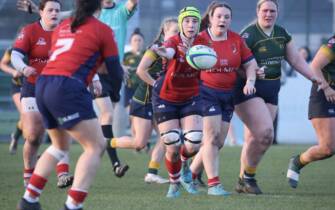 UL Bohemian forward Clodagh O'Halloran throws a pass against Railway Union