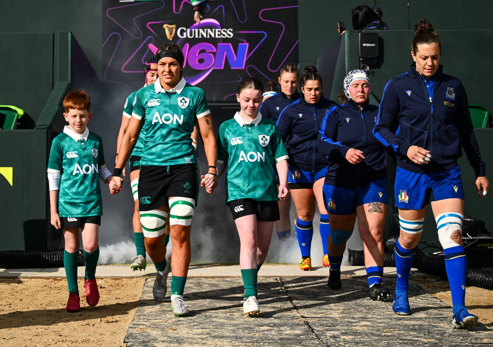 Ireland captain Erin King with the team mascots in Galway