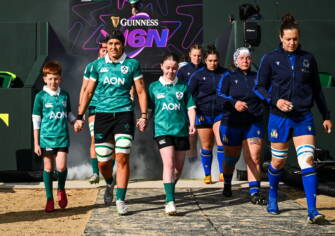 Ireland captain Erin King with the team mascots in Galway