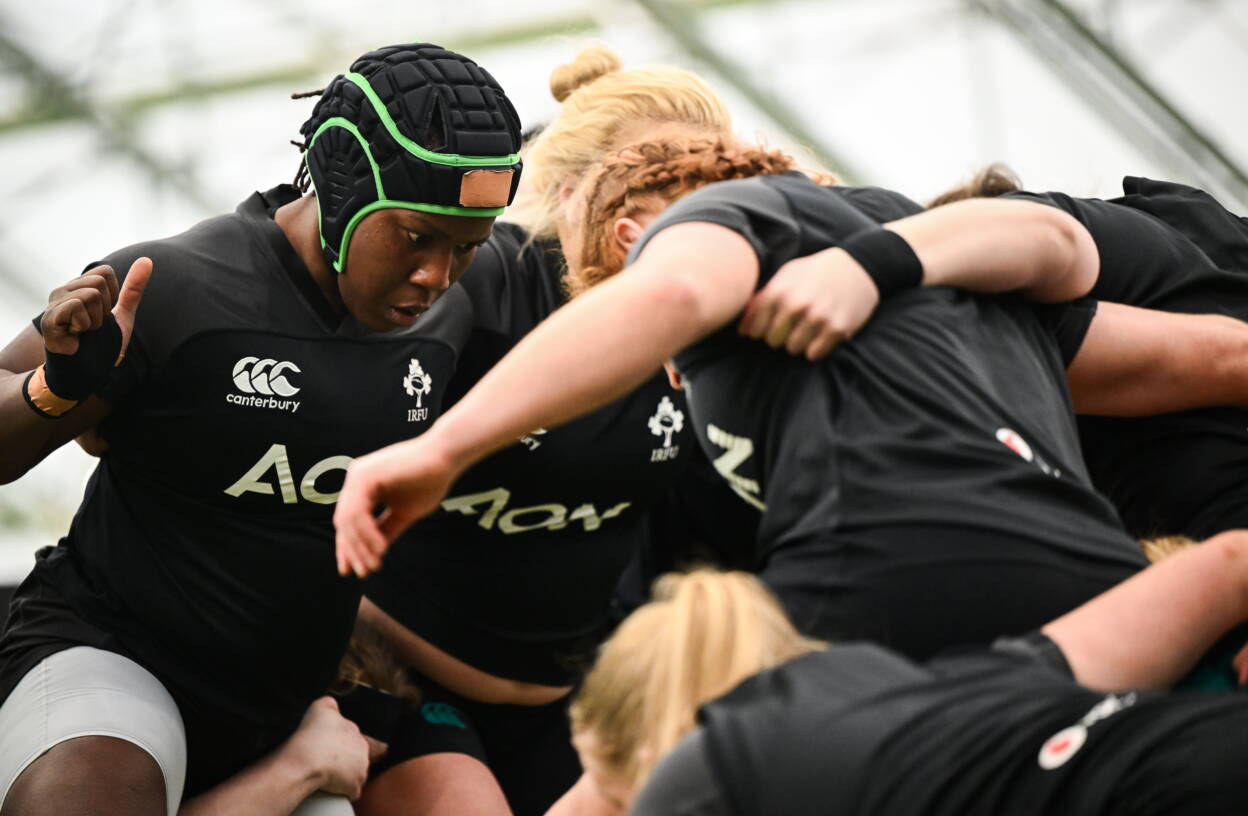 Linda Djougang during a scrummaging session at the IRFU HPC