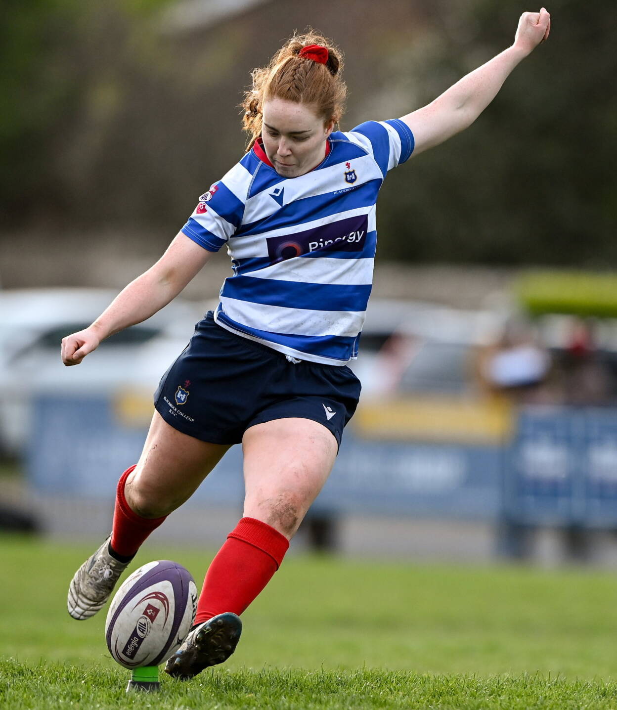 Ella Durkan kicks a penalty for Blackrock against Railway Union