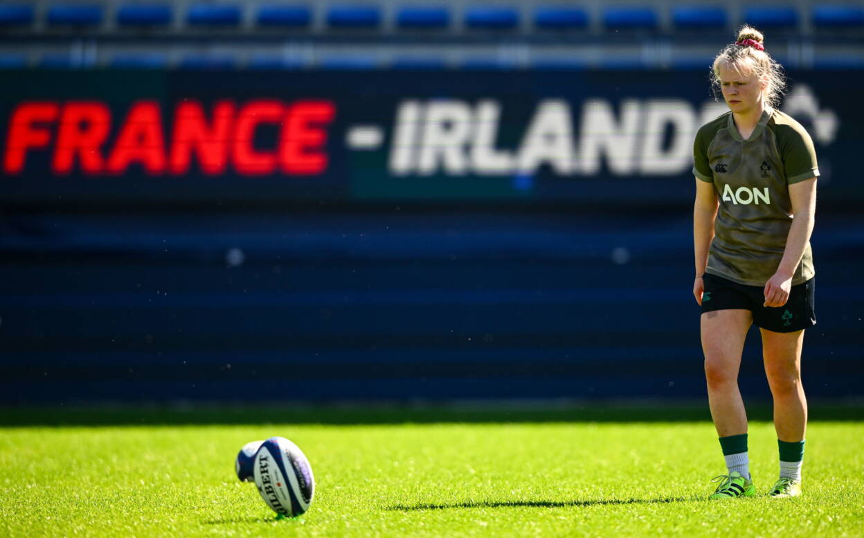 Dannah O'Brien practises her kicking at the Stade Marcel Michelin