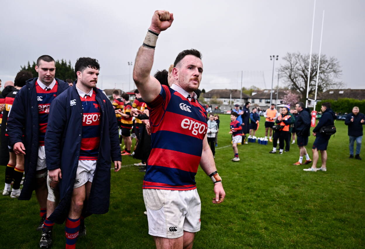 Dylan Donnellan celebrates Clontarf's semi-final win over Lansdowne