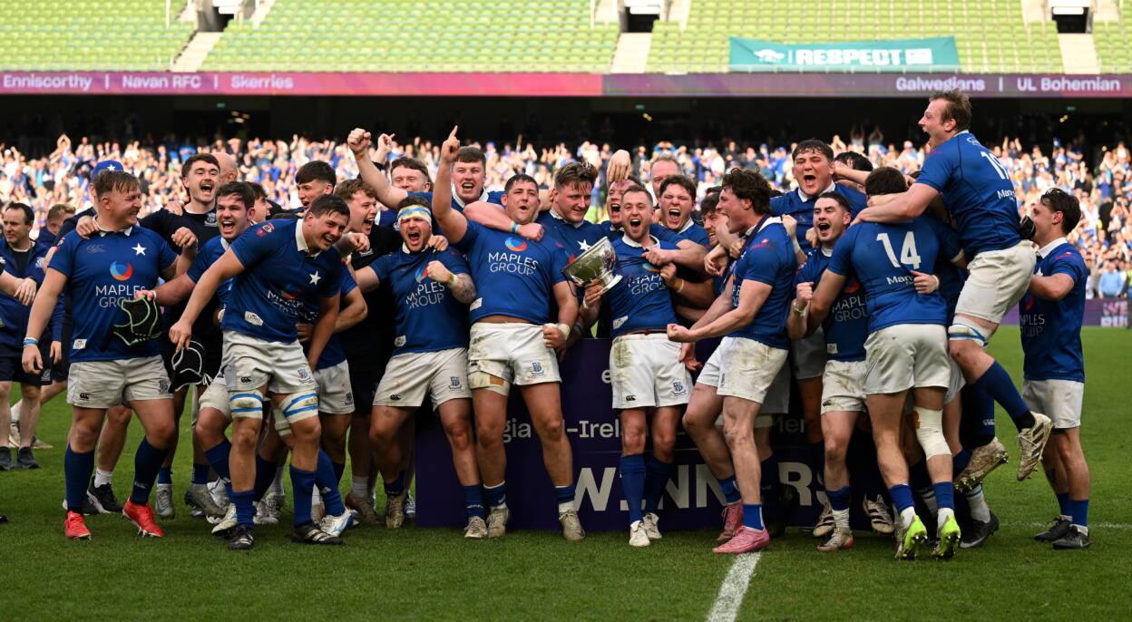 St. Mary's captain Conor Dean and his team-mates celebrate with the trophy