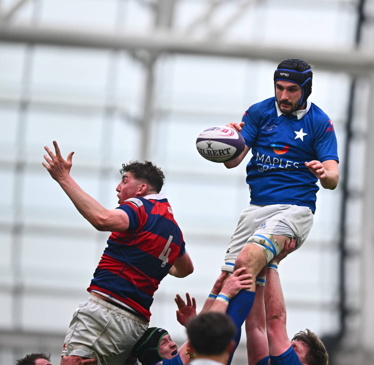 St. Mary's lock Greg Jones wins a lineout against Clontarf