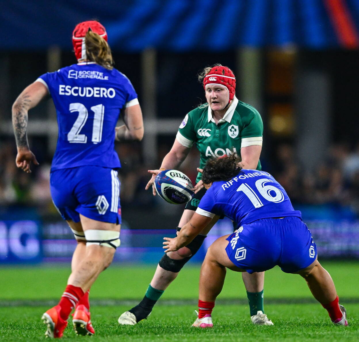 Ireland number 8 Aoife Wafer in action against France