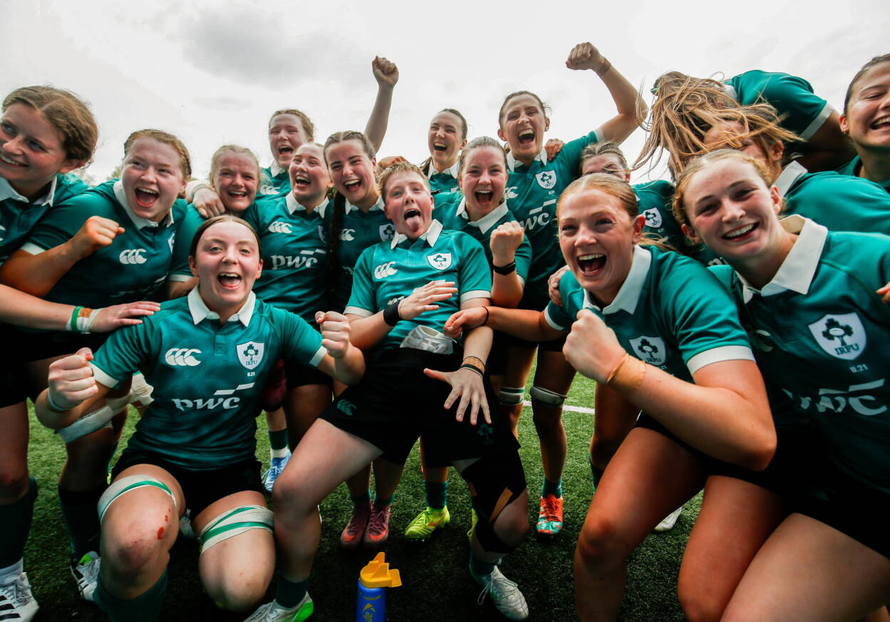 The Ireland Under-21s celebrate in the aftermath of their victory over England