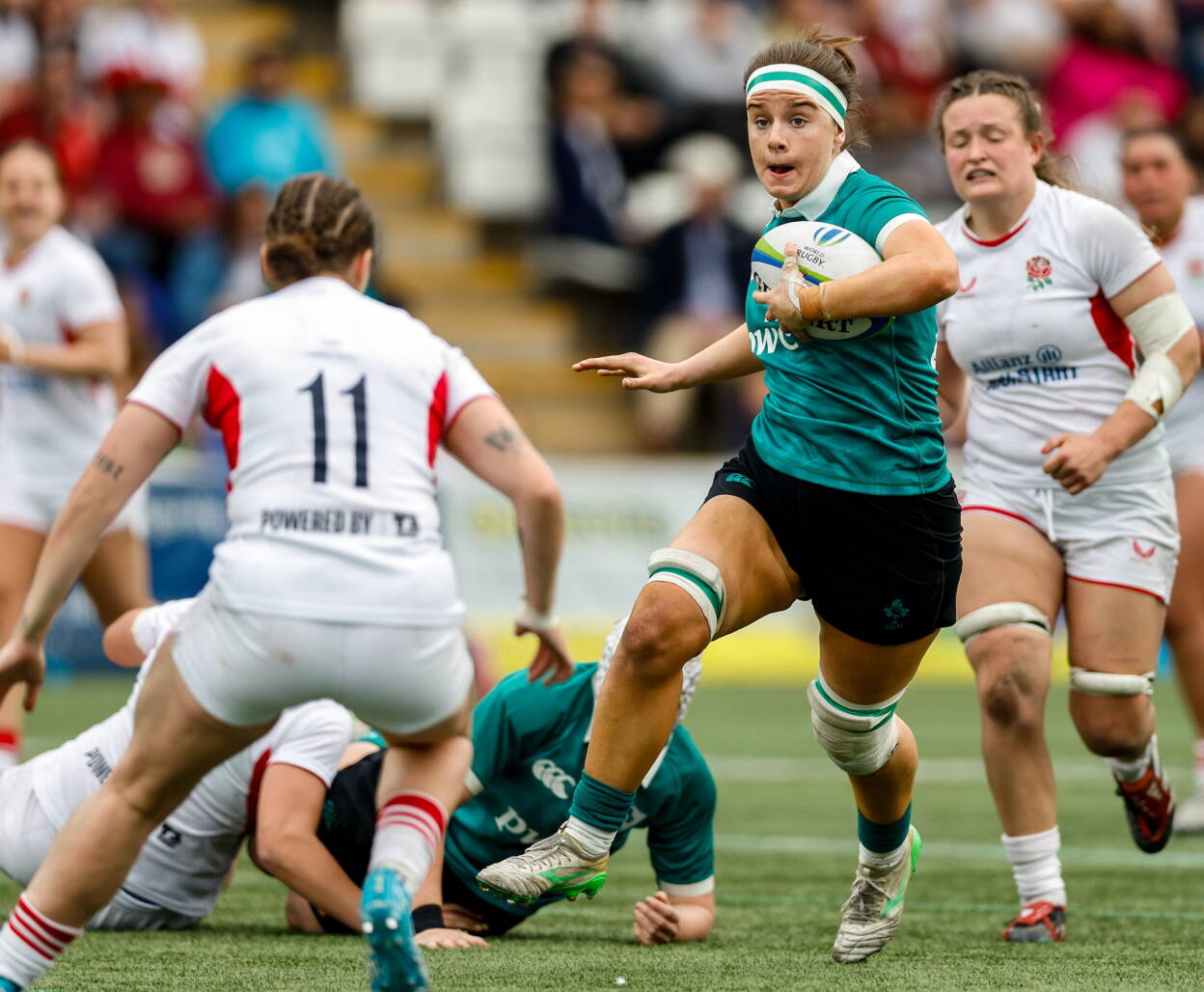 Poppy Garvey is pictured on the attack against the England U-21s