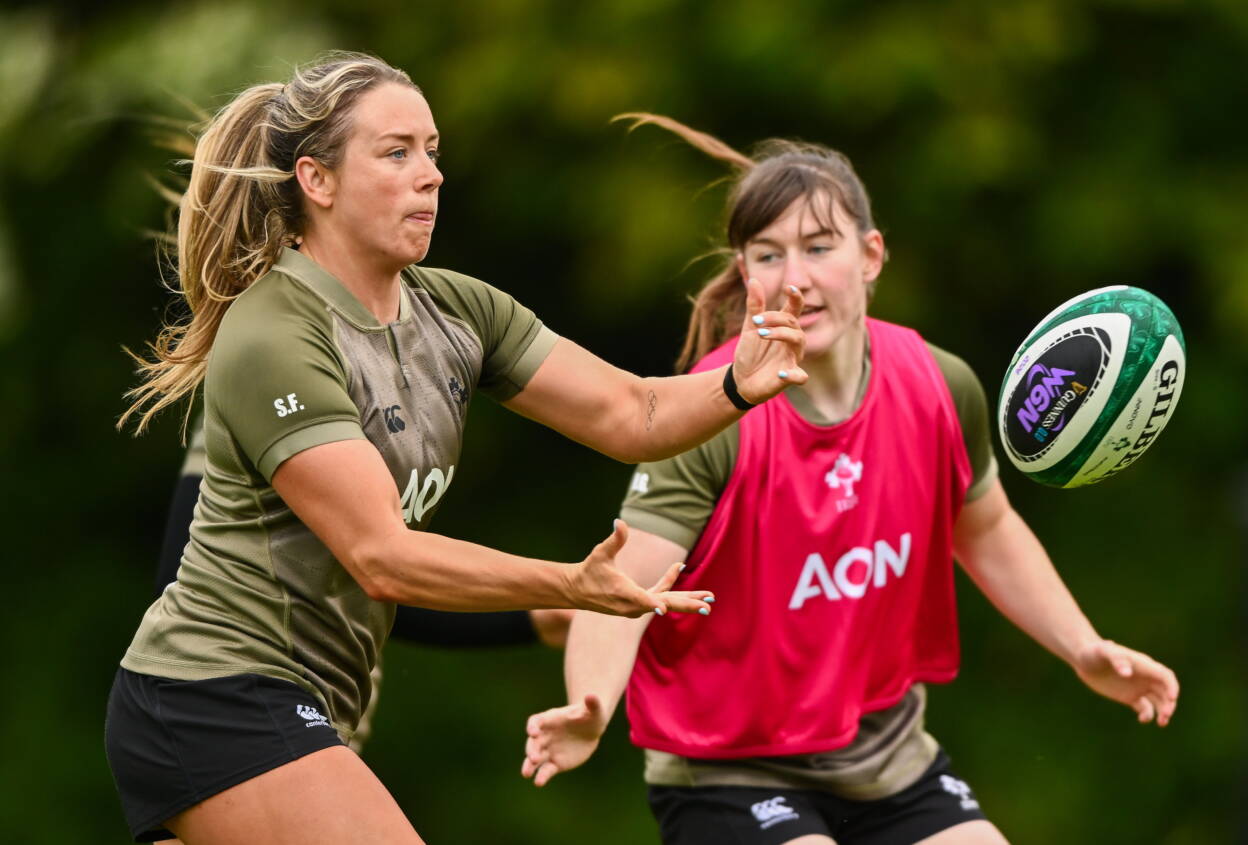 Stacey Flood training alongside uncapped full-back Niamh Gallagher