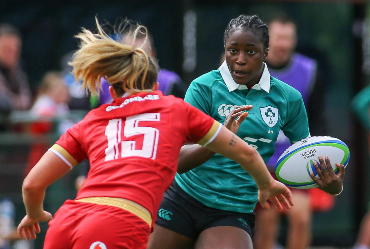 Ireland U-21 full-back Teni Onigbode takes on Wales' Amy Williams
