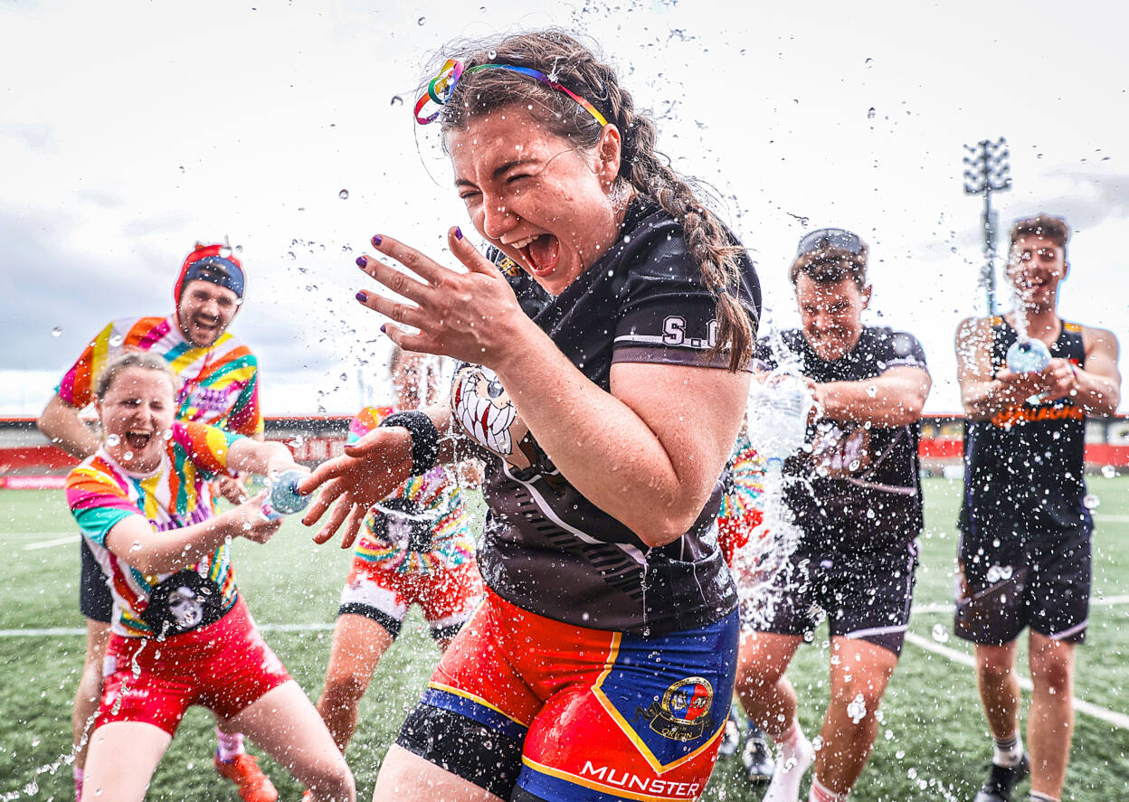 Sarah Cronin is doused in water by her teammates after winning the tournament 29/7/2023