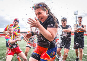 Sarah Cronin is doused in water by her teammates after winning the tournament 29/7/2023