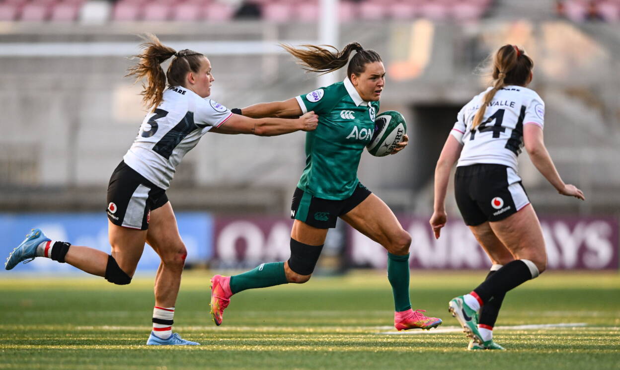 Béibhinn Parsons takes on the Welsh defence