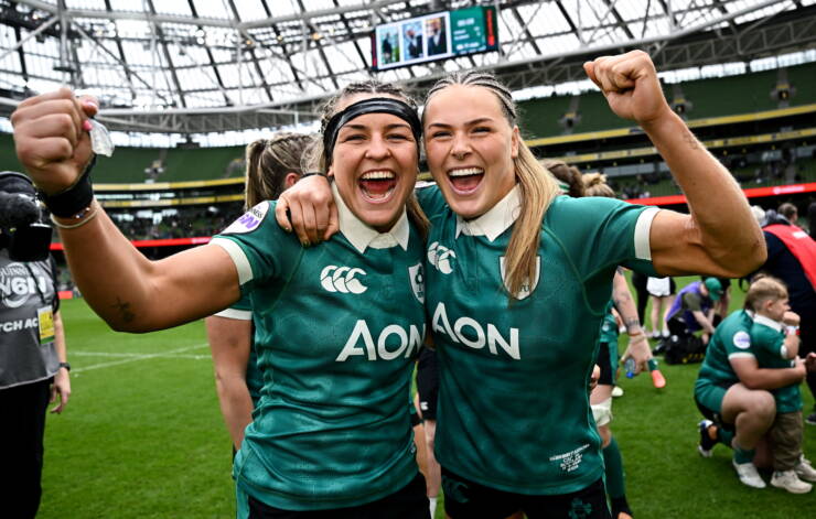Ireland captain Erin King celebrates with Béibhinn Parsons