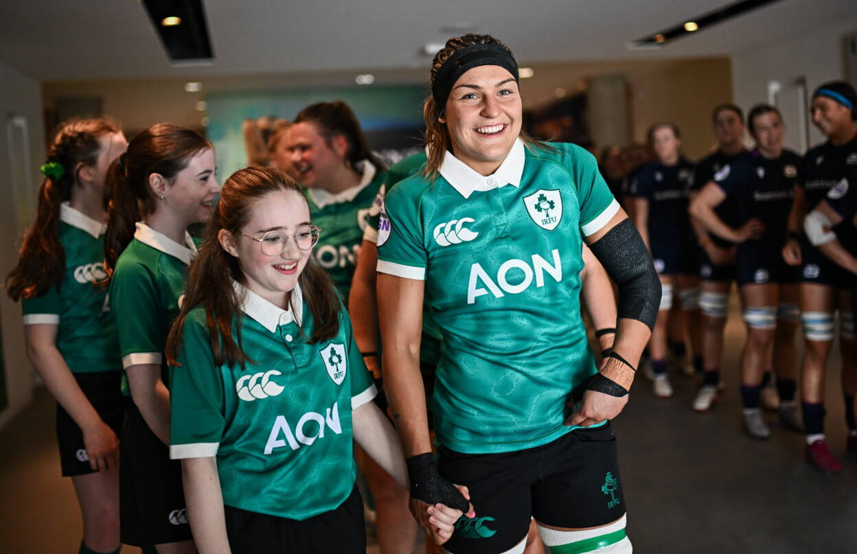 Erin King prepares to lead the Ireland team out