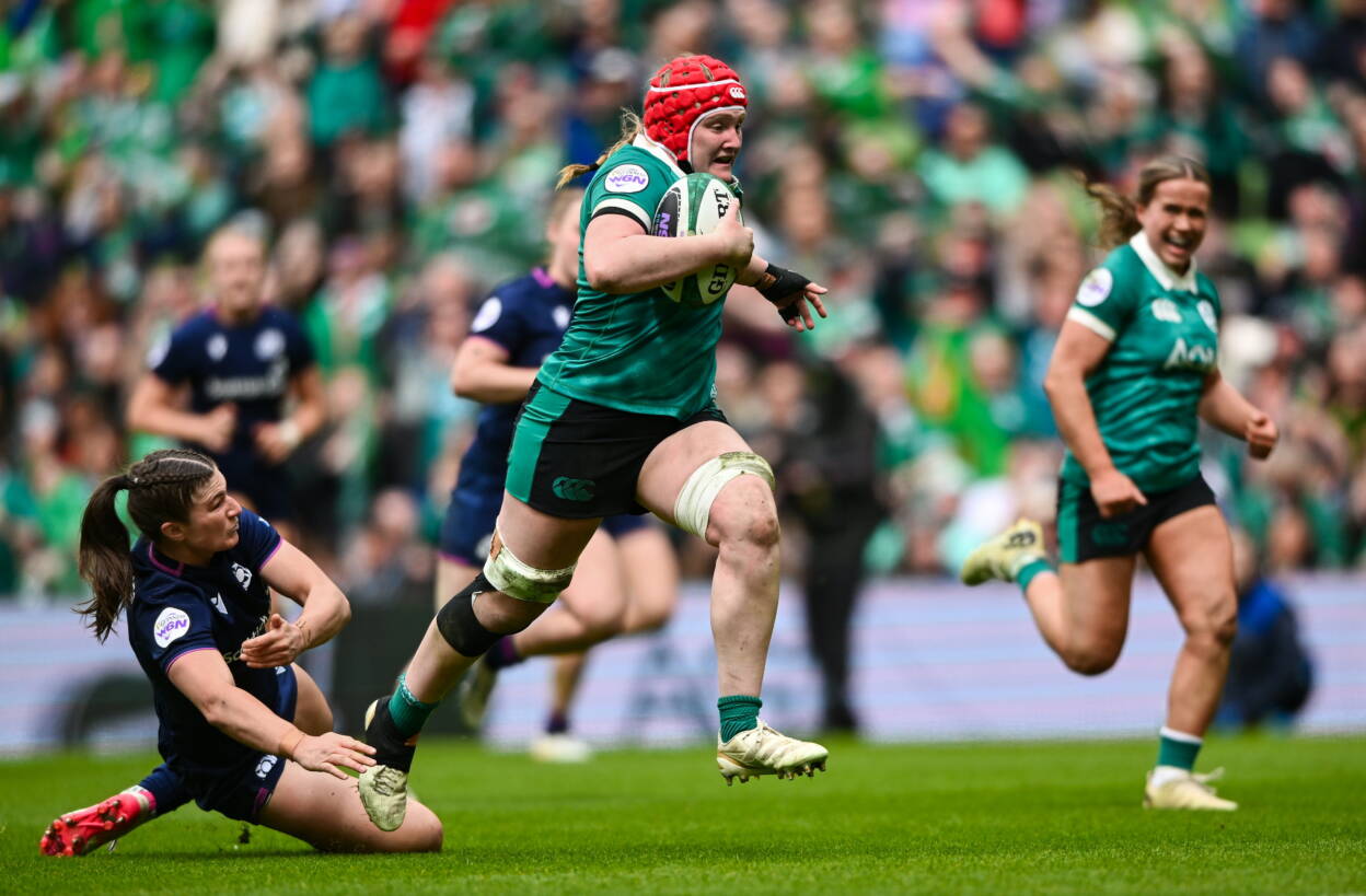 Aoife Wafer breaks through to score her second try against Scotland