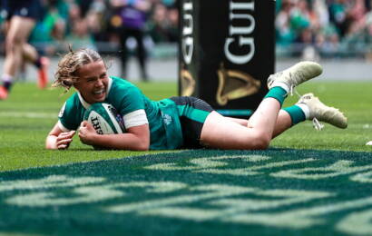Robyn O'Connor scores Ireland's second try against Scotland