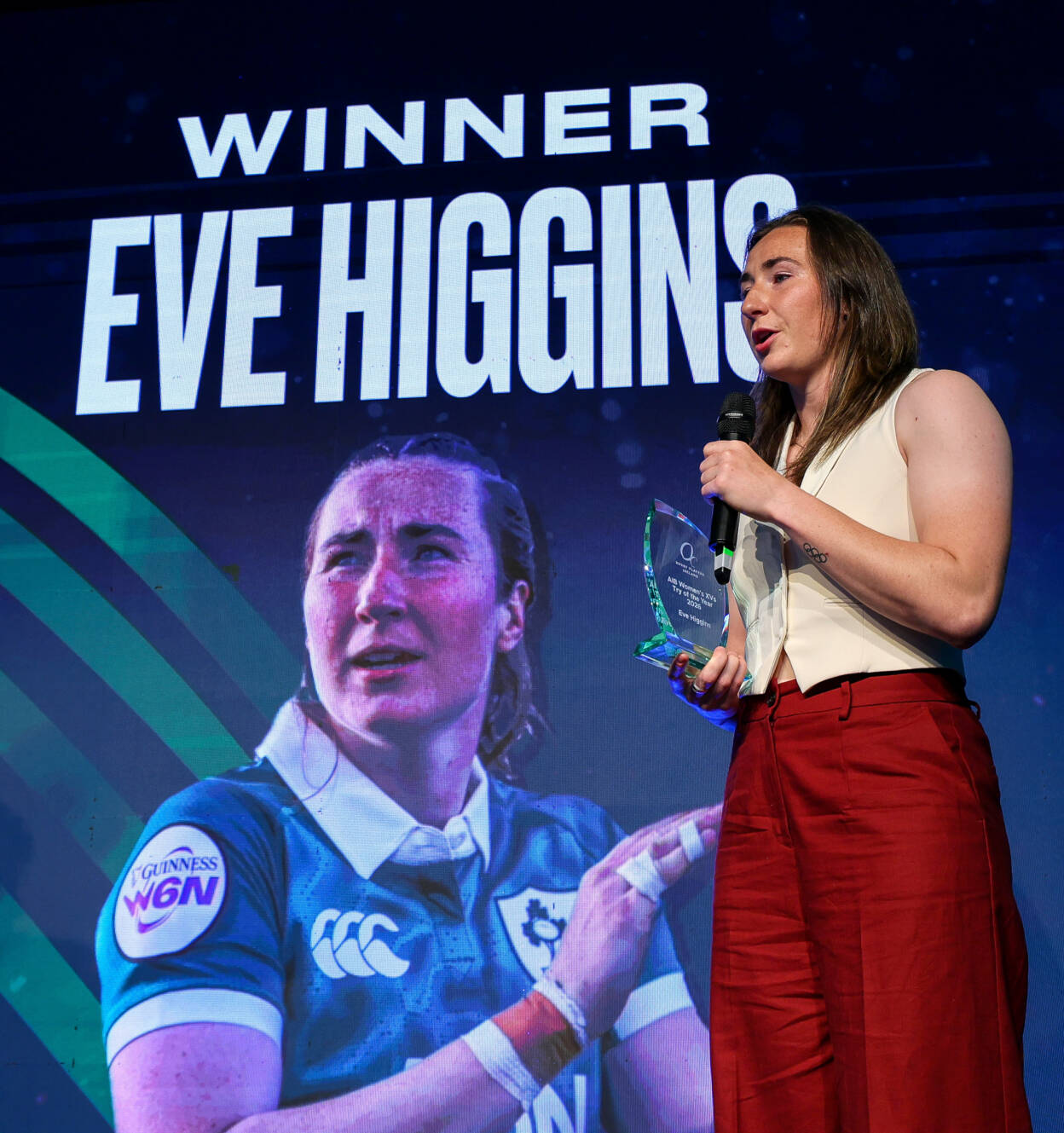 Eve Higgins was the AIB Women's 15s Try of the Year award winner