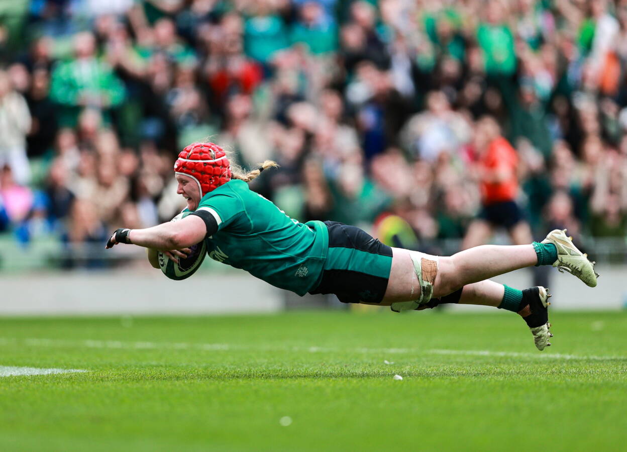 Aoife Wafer's diving finish against Scotland at the Aviva Stadium