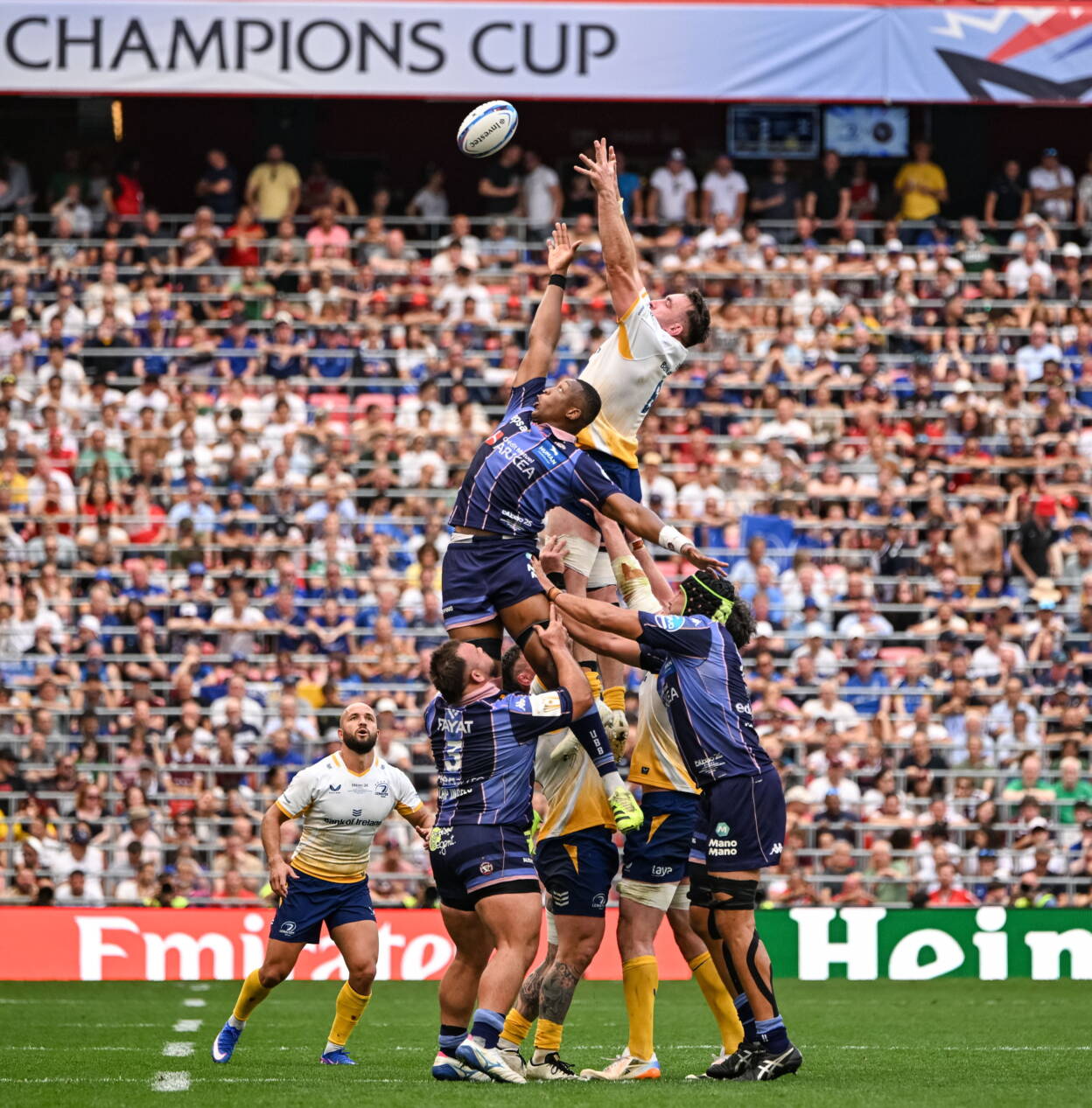 Jack Conan in lineout action against Bordeaux's Cameron Woki